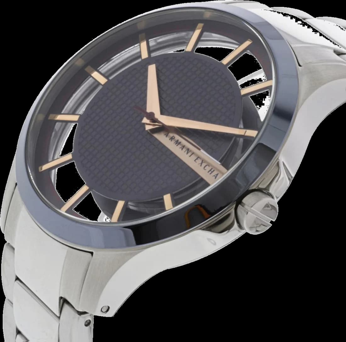 Gros plan sur le cadran bleu de la Armani Exchange AX2405