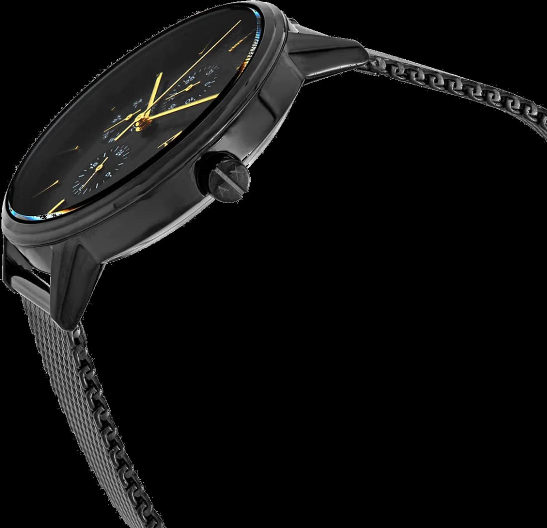 Gros plan sur le cadran noir de la Armani Exchange AX2716