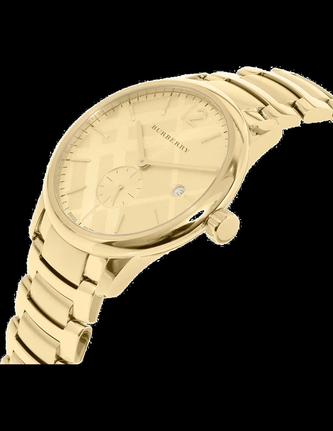 Gros plan sur le cadran or de la Burberry BU10006