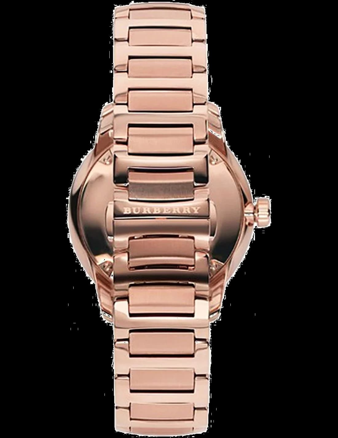 Gros plan sur le cadran or rose de la Burberry BU10013
