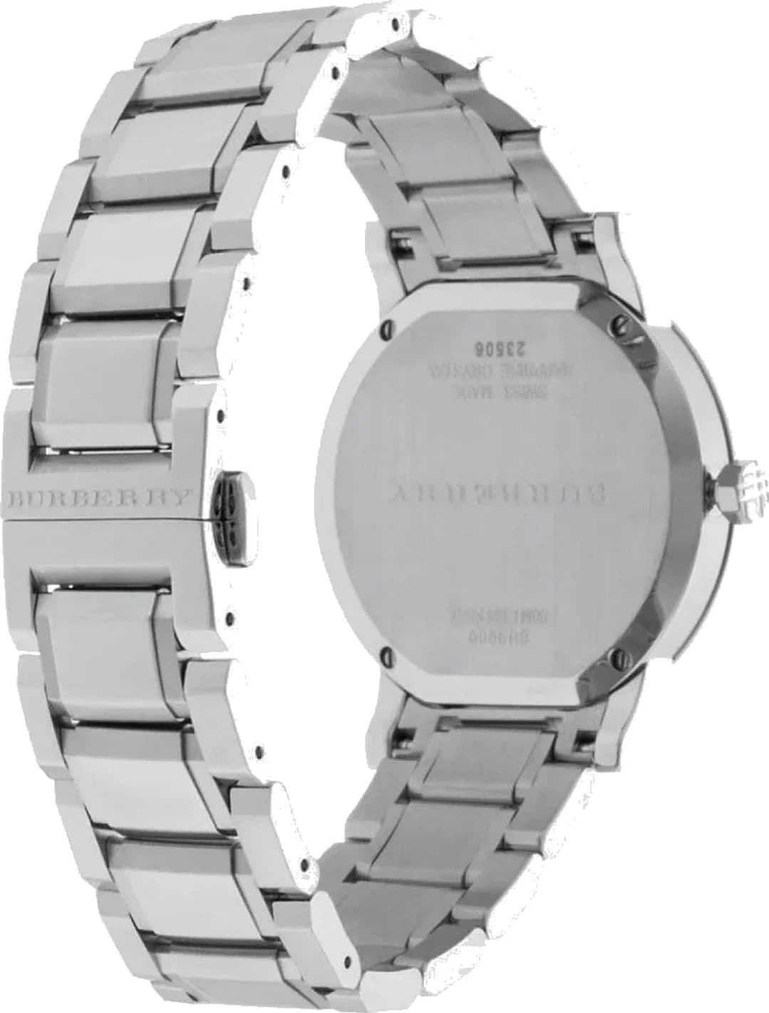 Gros plan sur le cadran argent de la Burberry BU9000