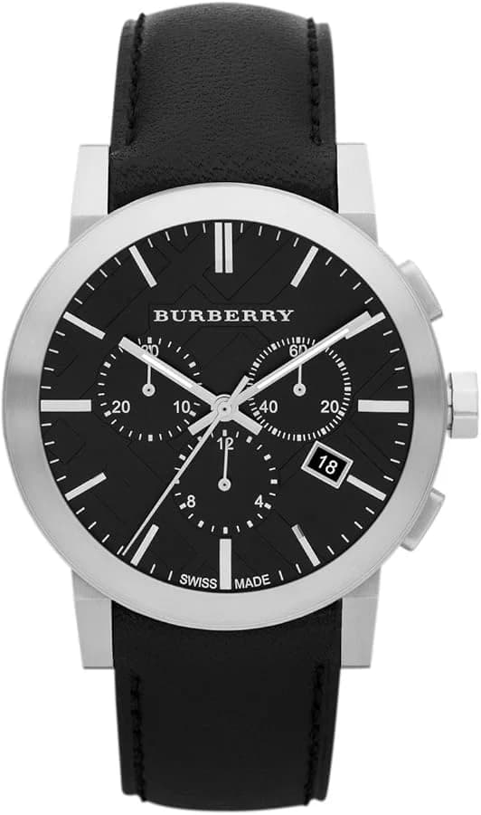 Burberry BU9356 montre unisexe, noir avec bracelet cuir et motif check