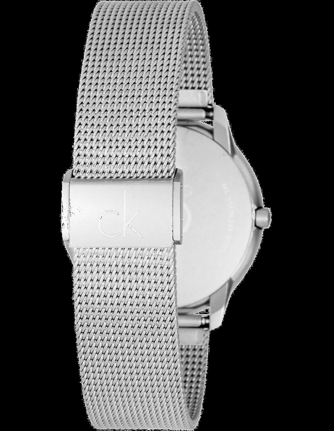 Gros plan sur le cadran argent de la Calvin Klein K3M22126