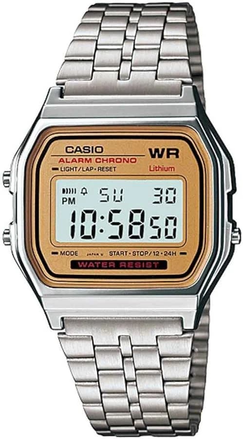 Casio A159WEA-9EF montre unisexe, boîtier acier et cadran marron doré