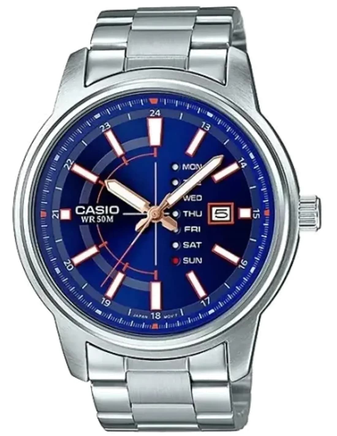 Montre Homme Casio Collection MTP-E128D-2AV Argent cadran bleu vue 2