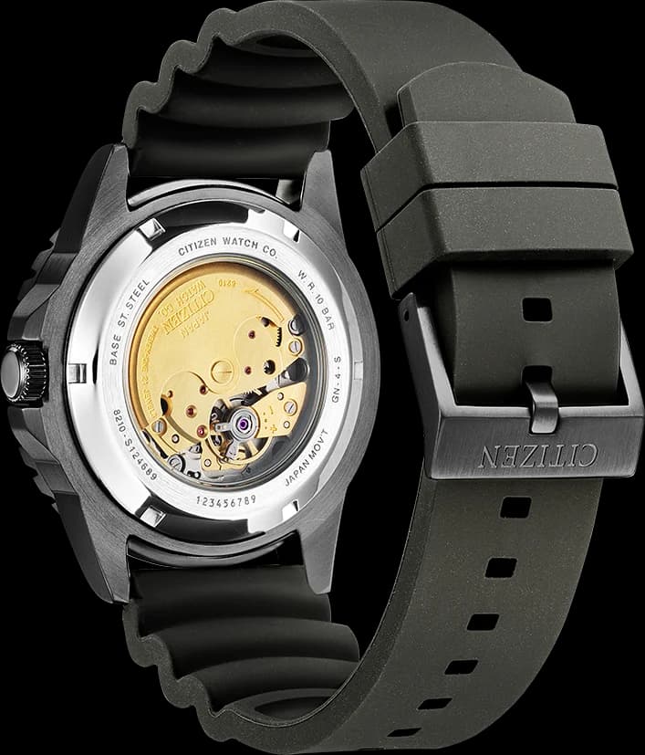 Gros plan sur le cadran noir de la Citizen NJ0125-11E