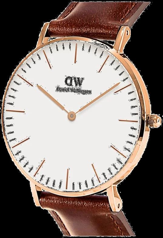 Gros plan sur le cadran blanc de la Daniel Wellington DW00100006