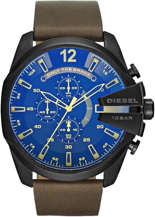 Diesel DZ4401 montre homme, cadran noir, bracelet cuir marron, élégant