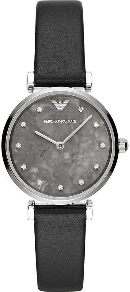 Emporio Armani AR11171 montre femme, au cadran gris avec bracelet en cuir noir