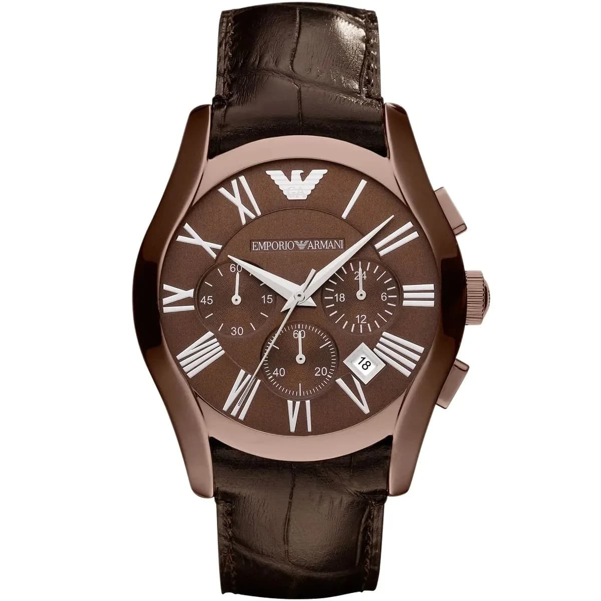 Emporio Armani AR1609 montre homme, cadran marron, bracelet cuir, boîtier rectangulaire