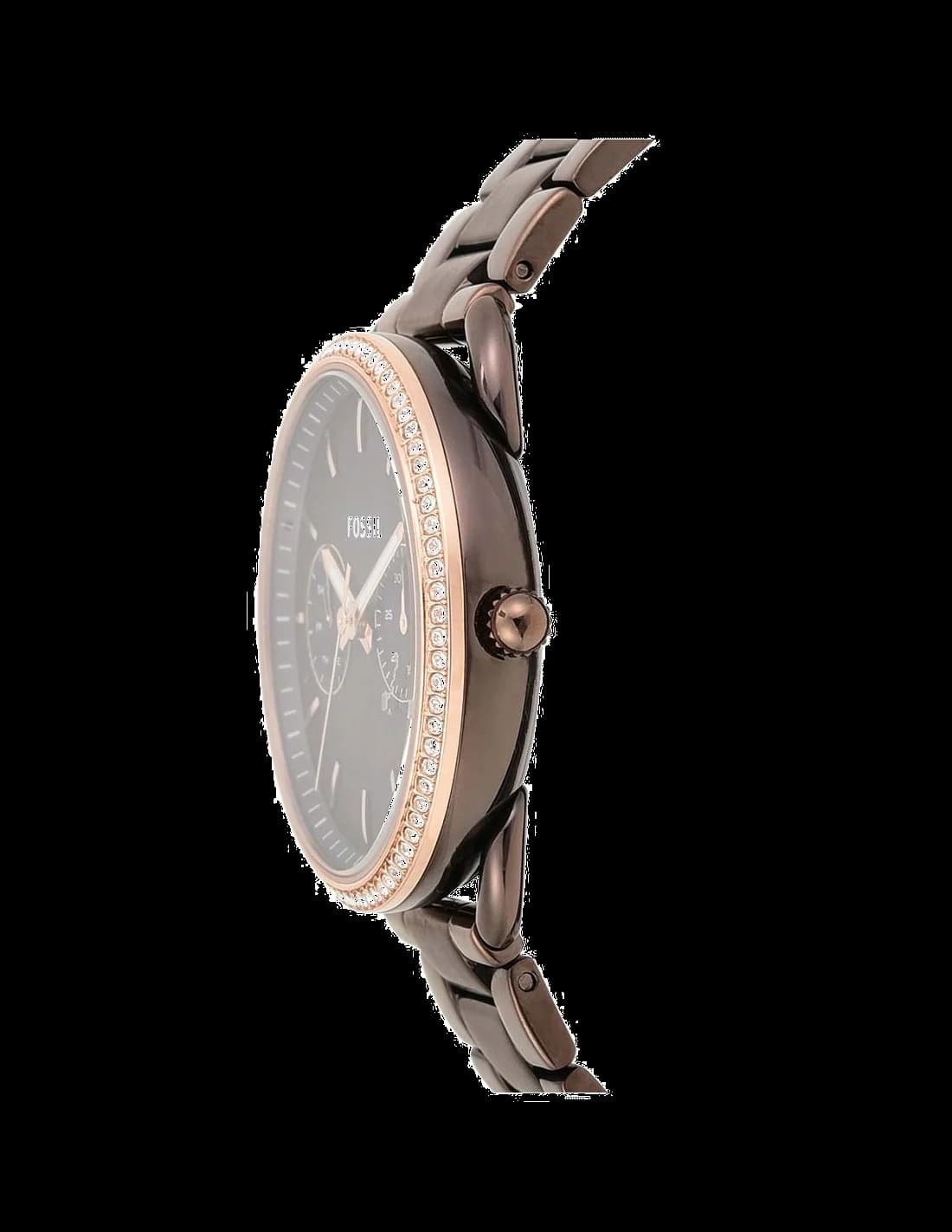 Gros plan sur le cadran marron de la Fossil ES4258
