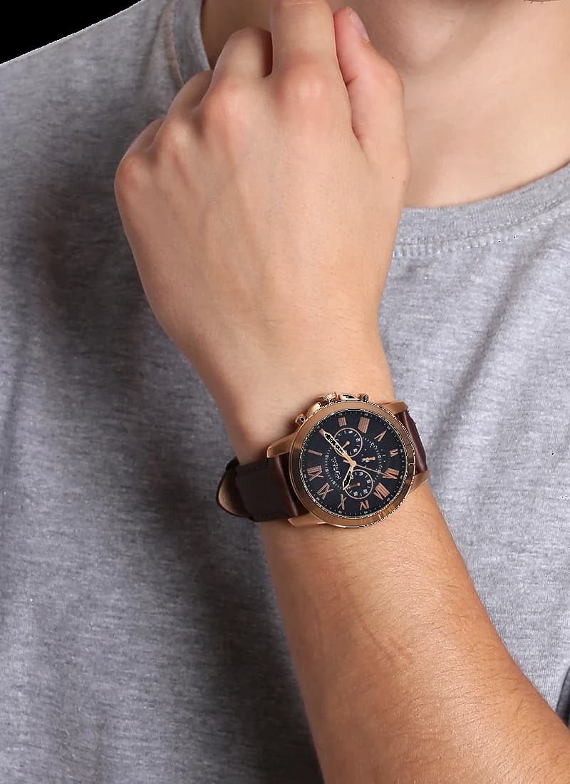 Montre Homme Fossil Grant FS5068 Bracelet cuir lisse marron vue 5
