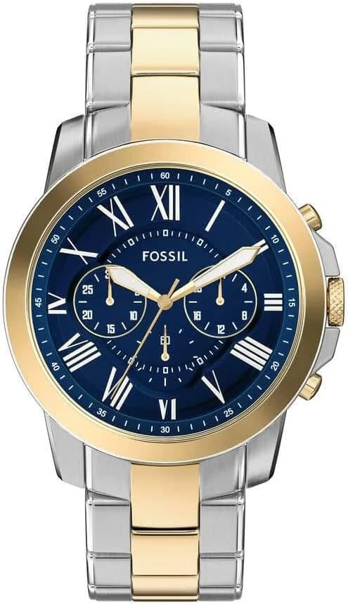 Fossil Grant FS6132, montre homme acier bleu, chronographe sportif