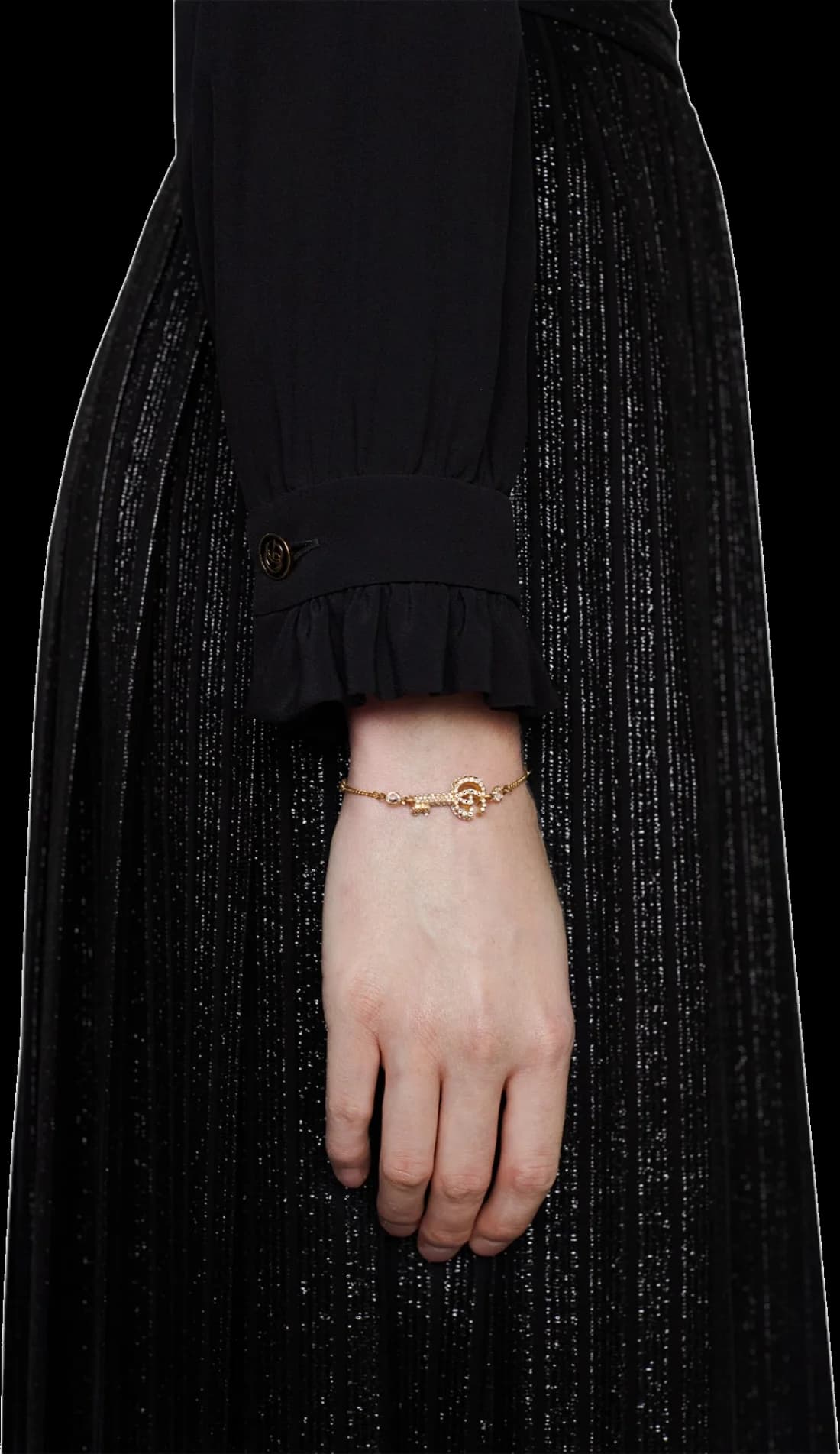 Bracelet Gucci clé double G en métal plaqué or plavé de cristaux vue 5