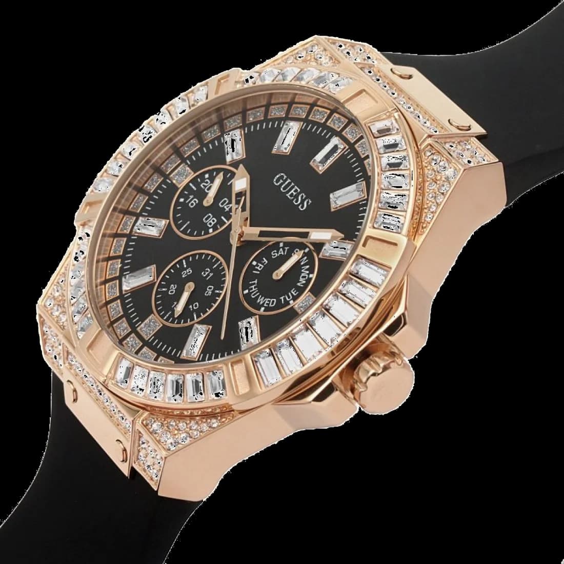 Gros plan sur le cadran noir de la Guess GW0118L2