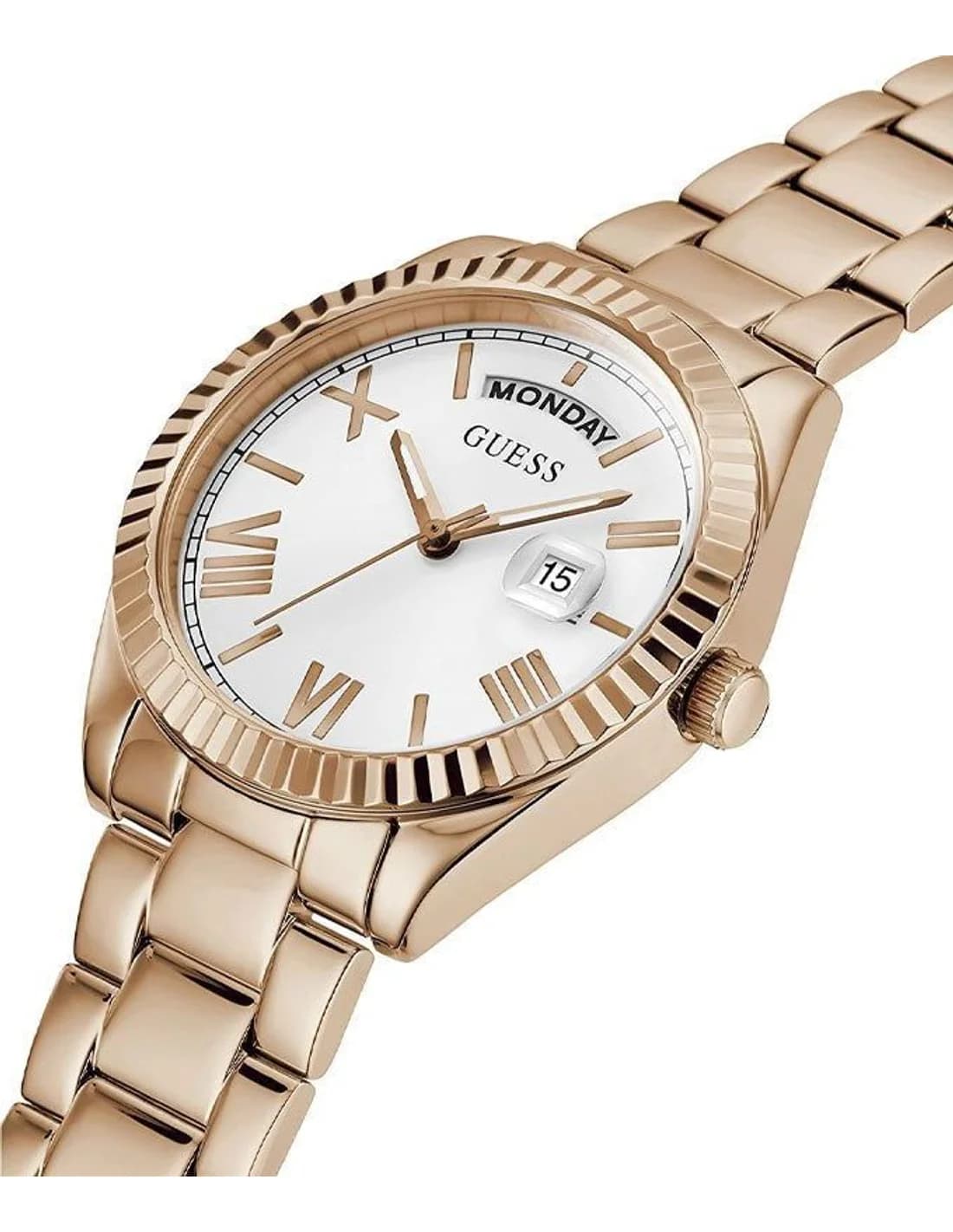 Gros plan sur le cadran blanc de la Guess GW0308L3