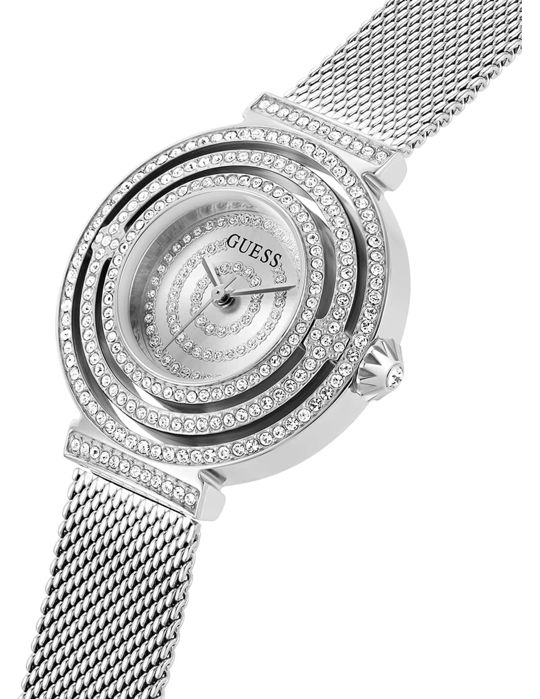 Gros plan sur le cadran argent de la Guess GW0550L1