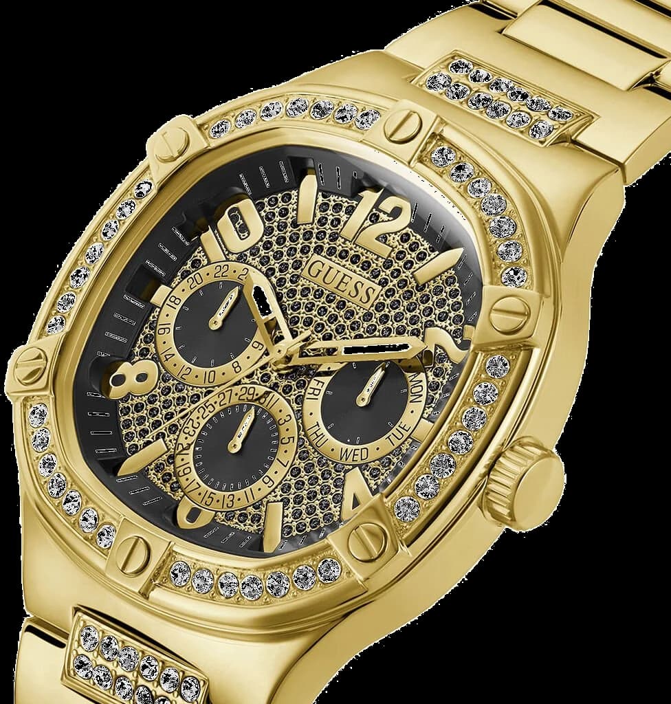 Gros plan sur le cadran noir de la Guess GW0576G2