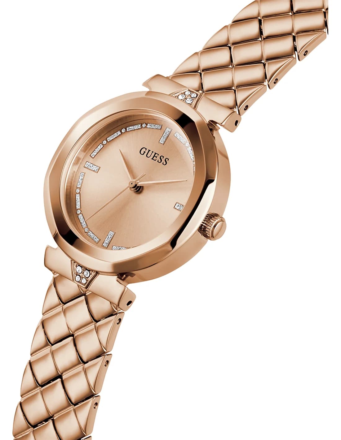 Gros plan sur le cadran or rose de la Guess GW0613L3