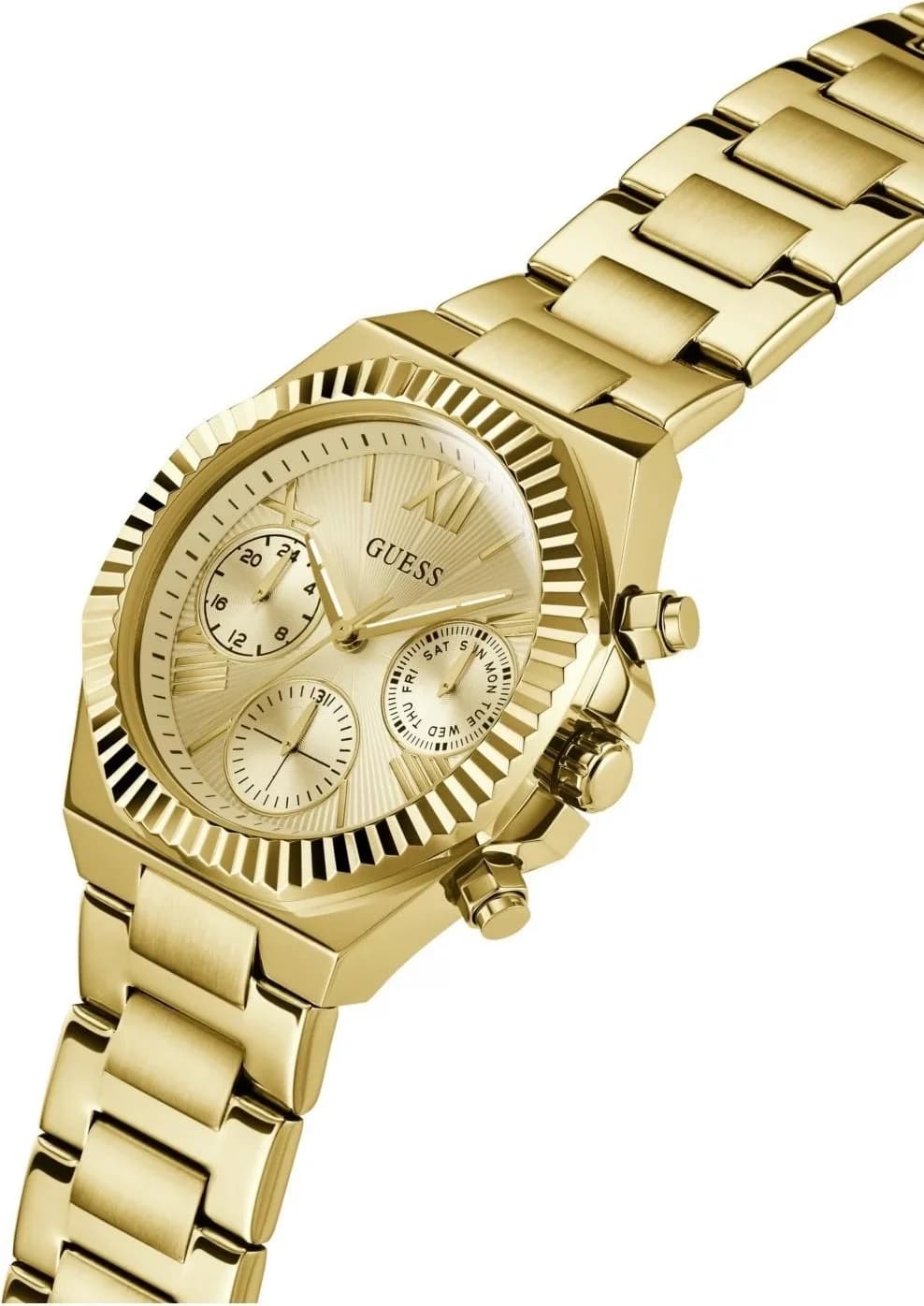 Gros plan sur le cadran or de la Guess GW0769L2
