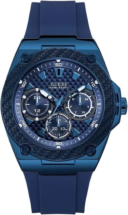 Guess W1049G7 montre homme, cadran bleu, bracelet silicone bleu