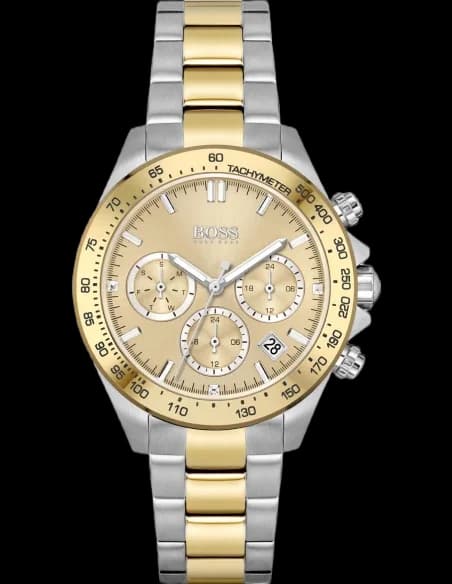 Hugo Boss 1502618 montre femme, cadran marron, chrono bicolore or