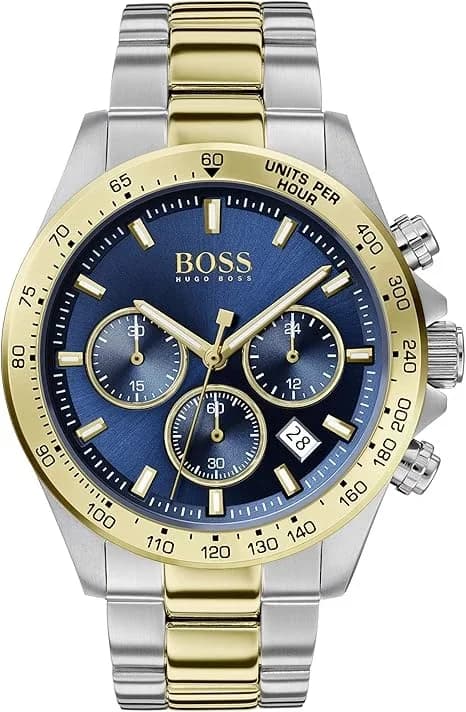 Hugo Boss 1513767 montre homme, au cadran bleu sur bracelet acier bicolore