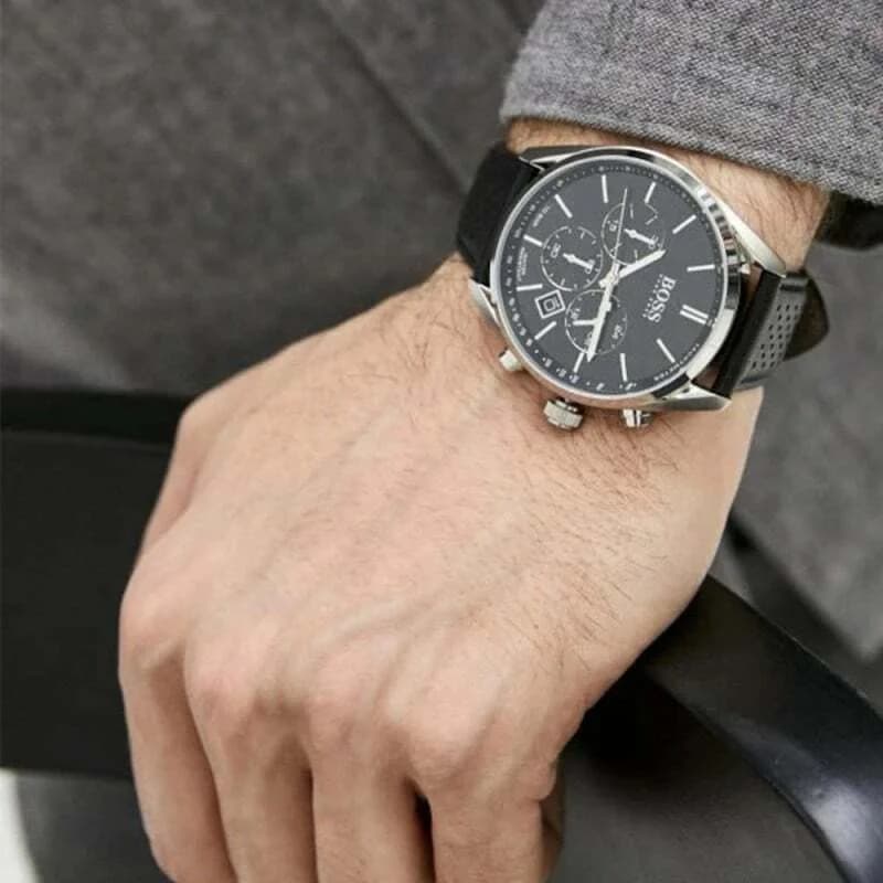Montre Hugo Boss Champion 1513816 bracelet cuir perforé noir vue 5
