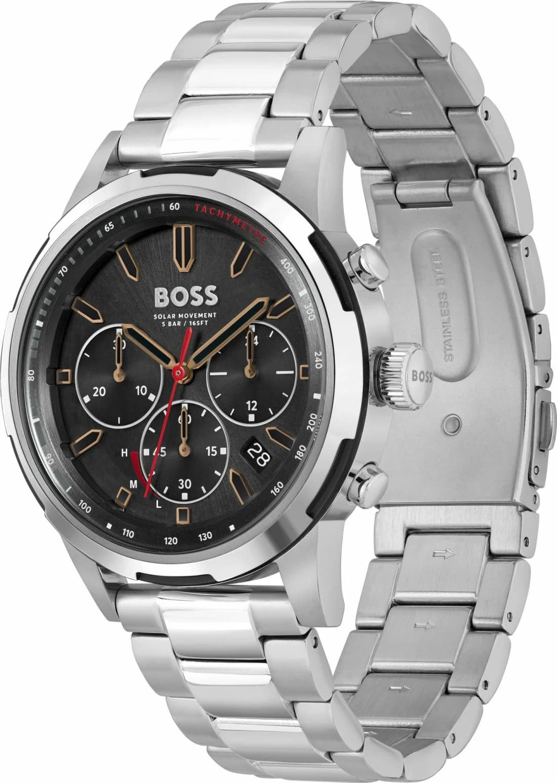 Gros plan sur le cadran noir de la Hugo Boss 1514032