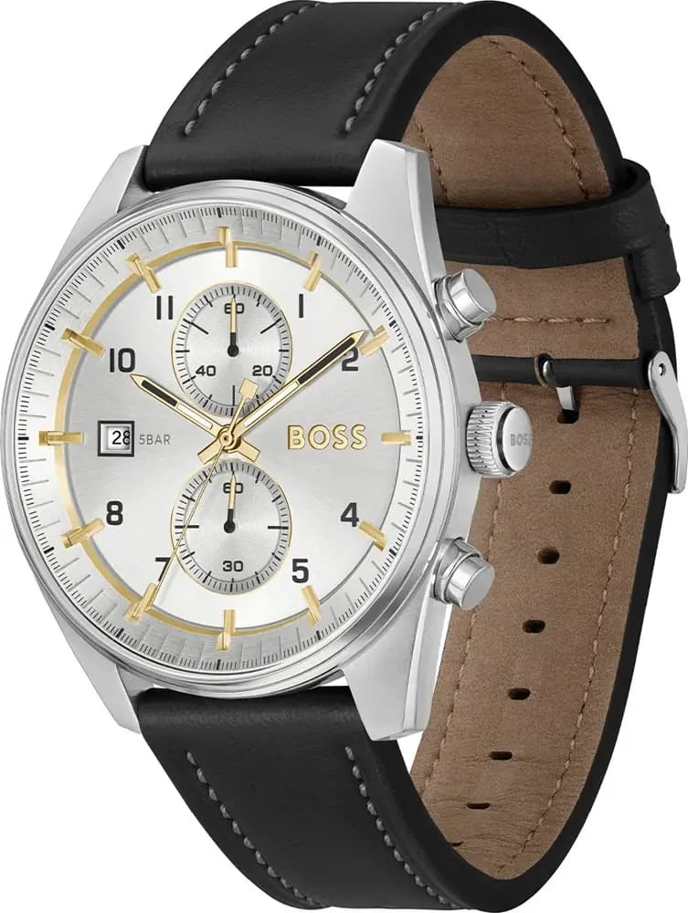 Gros plan sur le cadran argent de la Hugo Boss 1514147