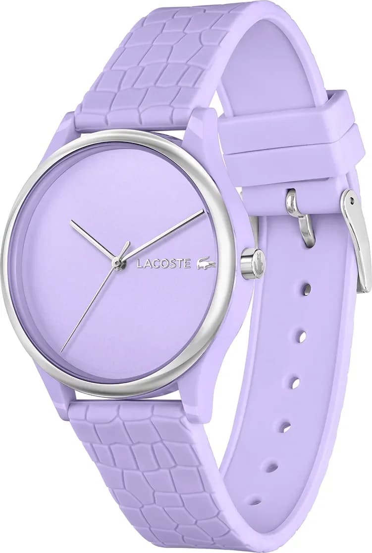 Gros plan sur le cadran violet de la Lacoste 2001284