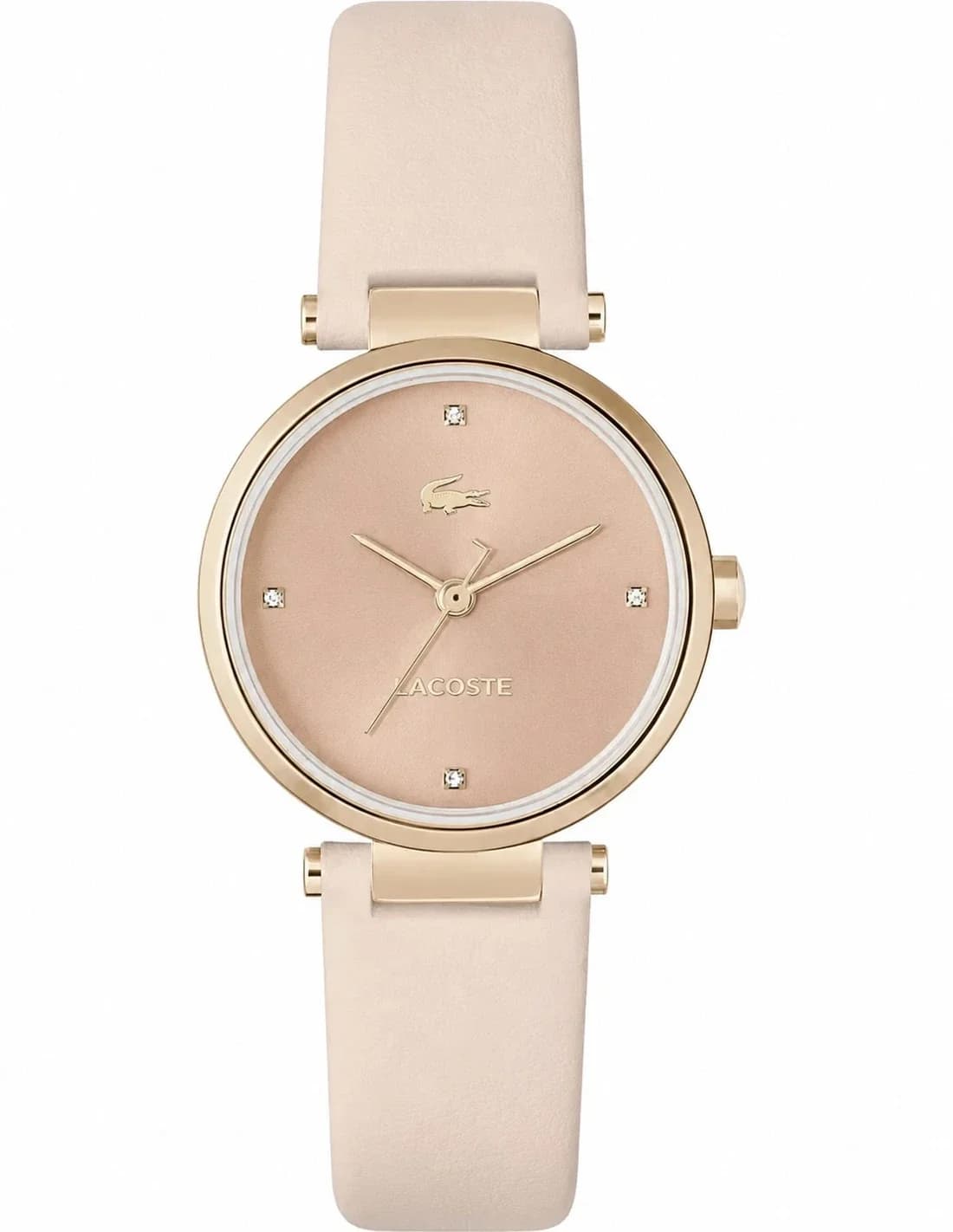 Lacoste 2001335 montre femme, cadran or rose, double tour, bracelet cuir marron