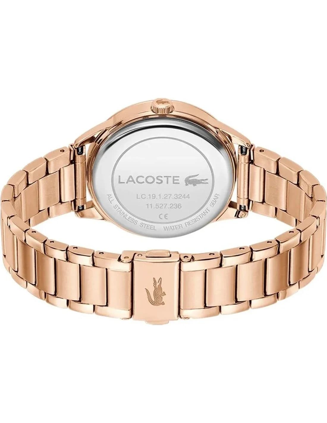 Gros plan sur le cadran or rose de la Lacoste 2001412