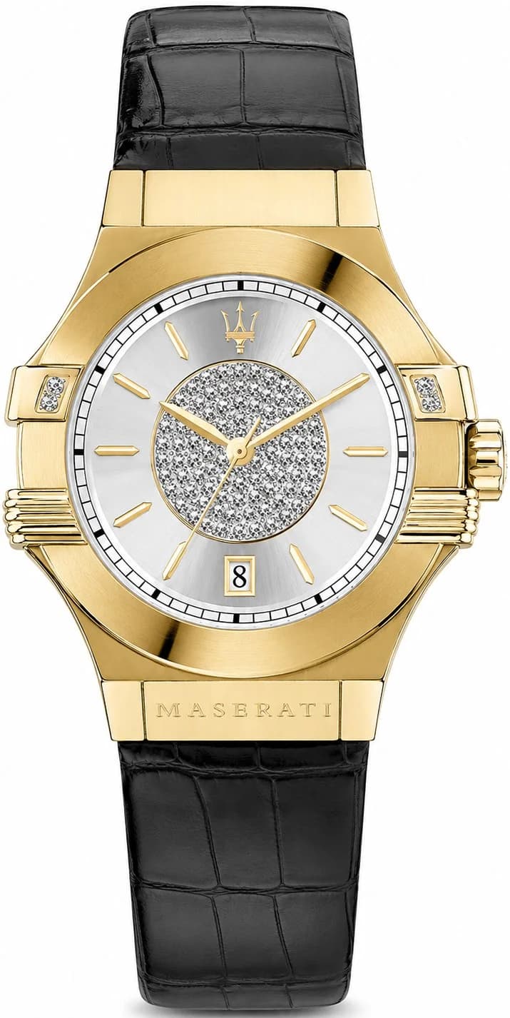 Maserati R8851108505 montre femme, quatz argent sur cuir noir