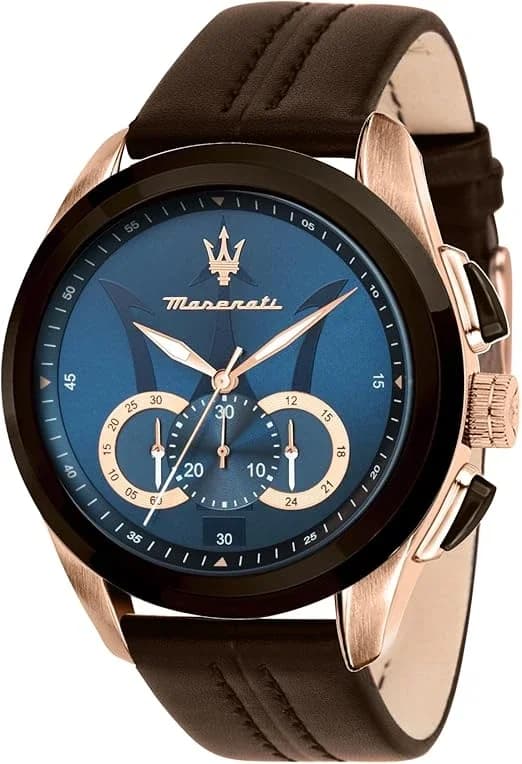 Maserati R8871612024 montre homme, au cadran bleu et bracelet cuir marron
