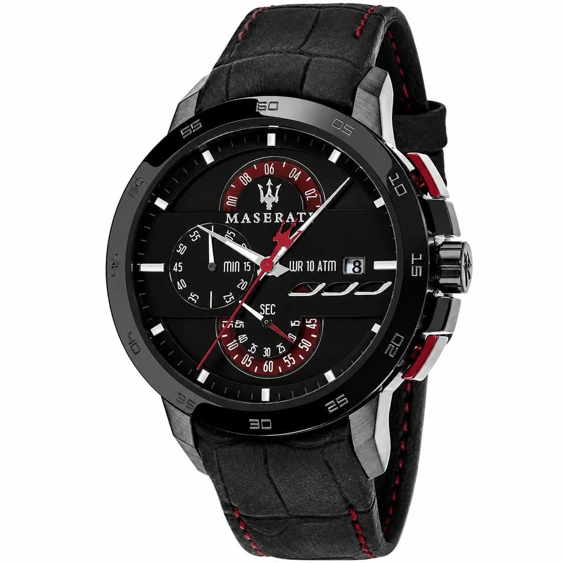 Maserati R8871619003 montre homme, au cadran noir et bracelet cuir noir