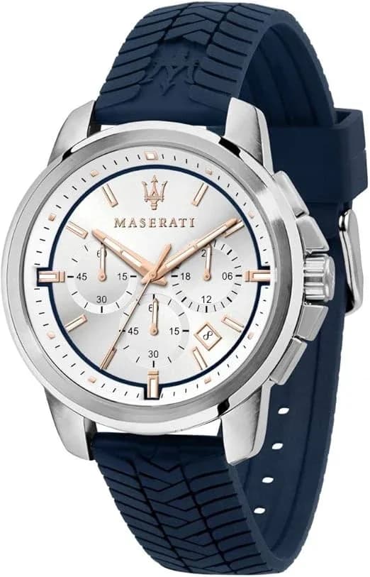 Maserati R8871621013 montre homme, cadran argenté, boîtier acier, bracelet silicone noir