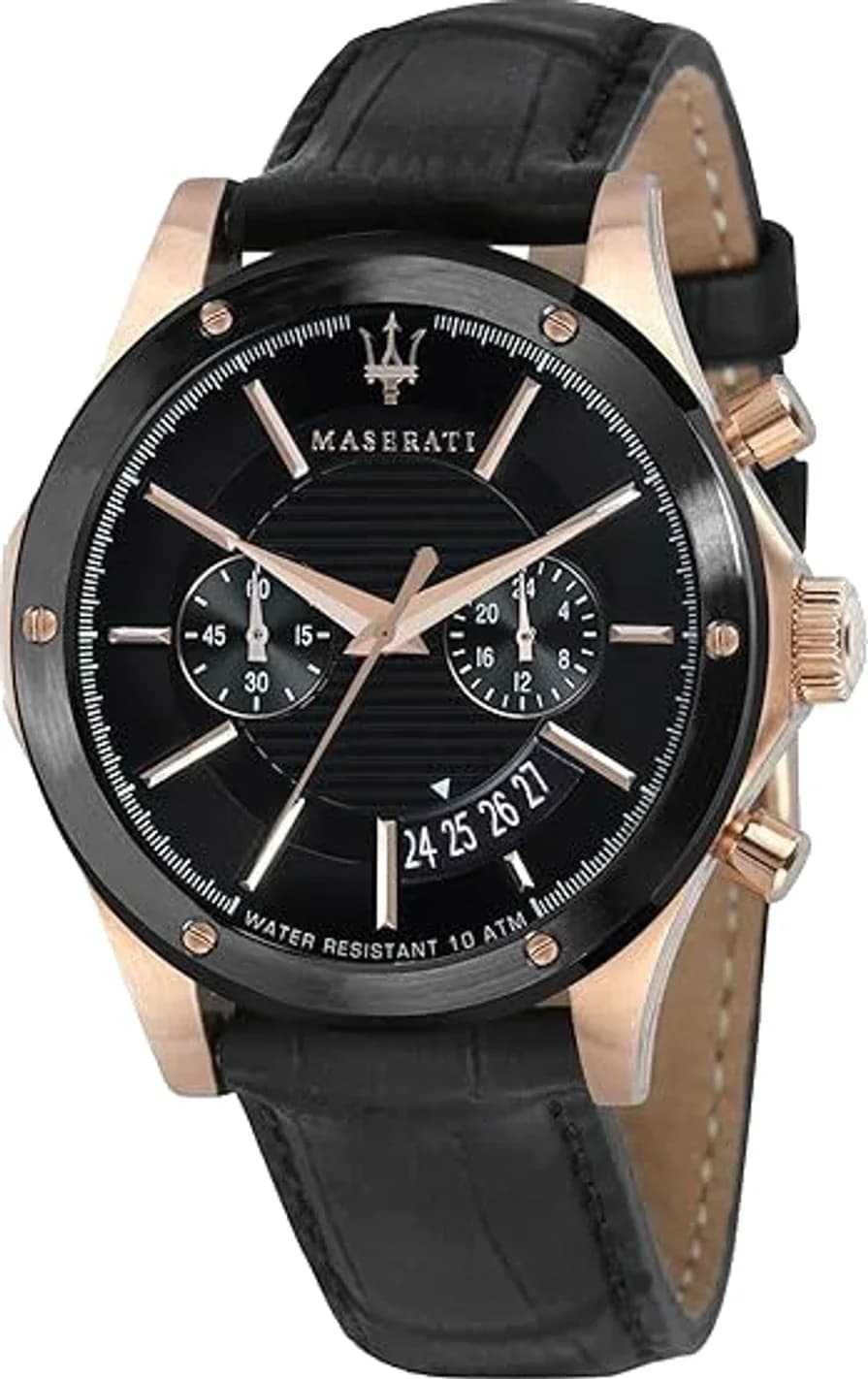 Maserati R8871627001 montre homme, dotée d'un cadran noir et bracelet cuir