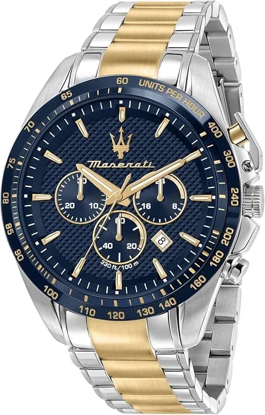 Maserati R8873612046 montre homme, cadran bleu et bracelet acier doré
