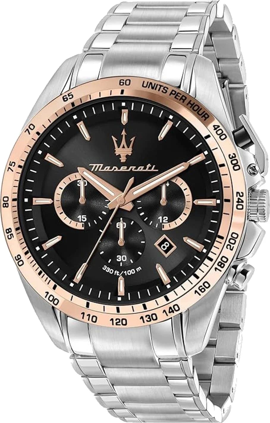 Maserati R8873612047 montre homme, cadran noir et bracelet acier argenté