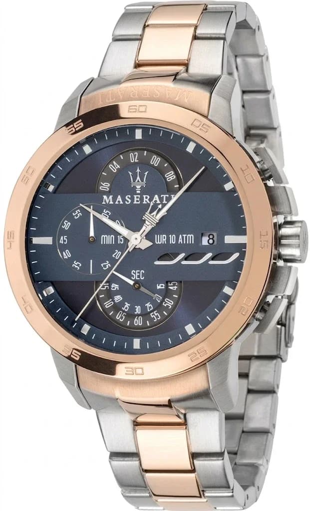 Maserati R8873619002 montre homme, cadran bleu, bracelet acier bi-ton or rose et argent