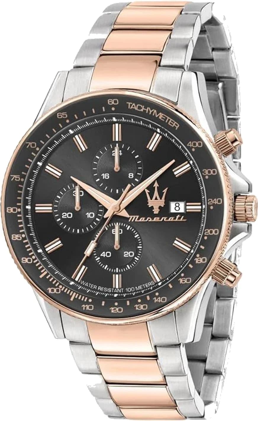 Maserati R8873640014 montre homme, bicolore cadran marron bracelet acier