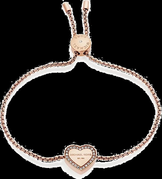 Bracelet Michael Kors Heritage coeur gravé MK en métal or rose vue 3