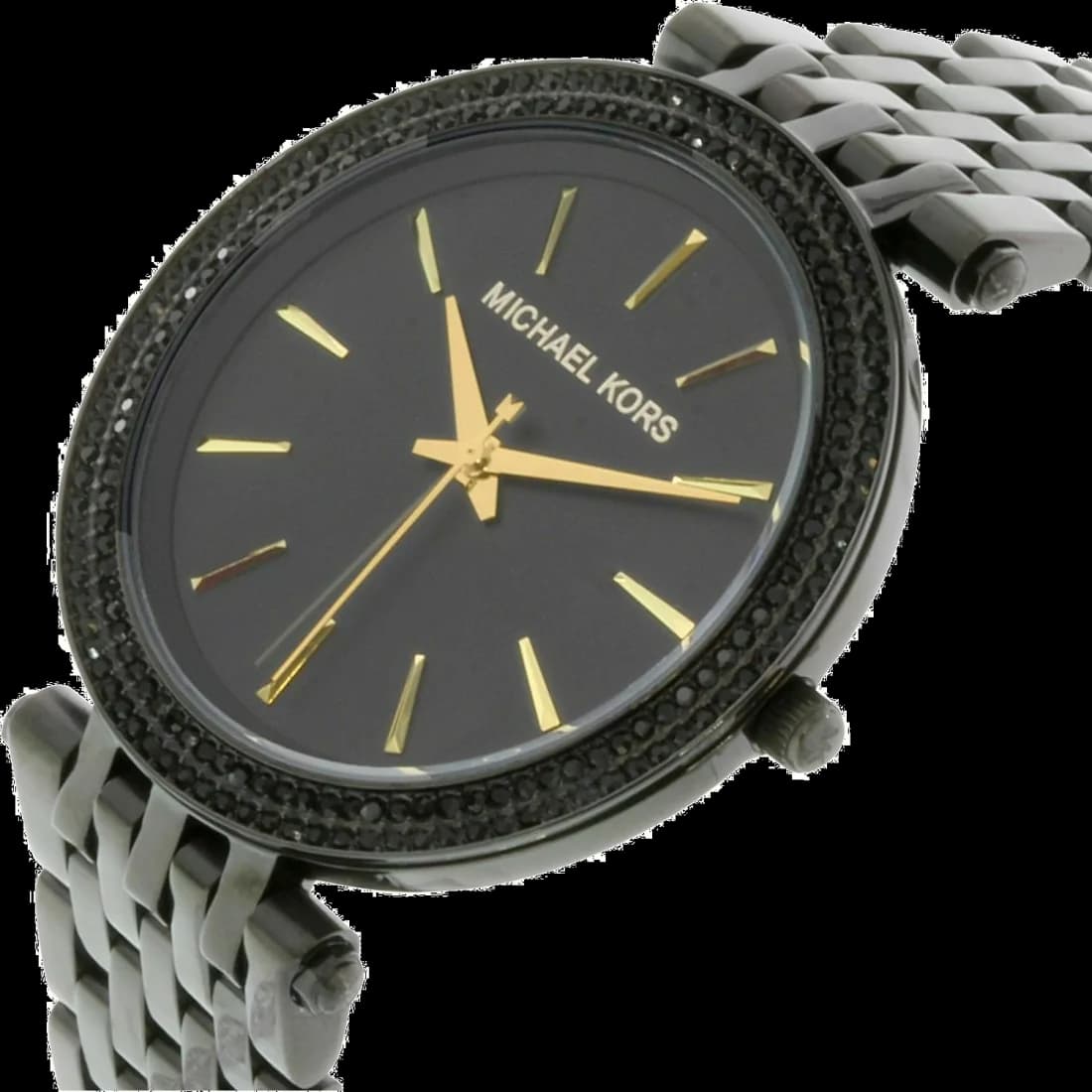 Gros plan sur le cadran noir de la Michael Kors MK3337