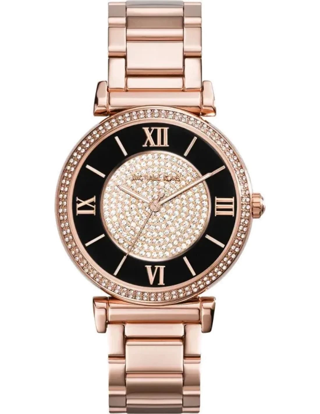 Michael Kors MK3339 Rose Gold and Crystal Black Dial Watch vue 2