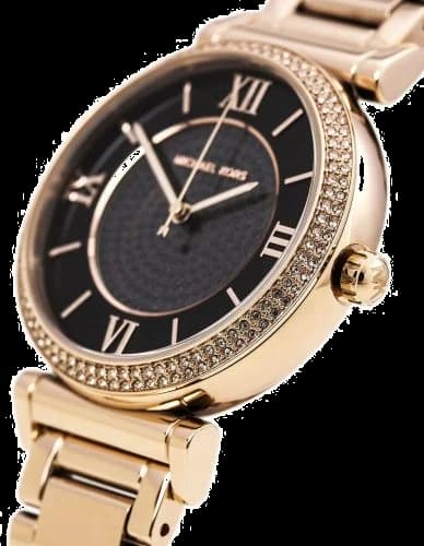 Gros plan sur le cadran noir de la Michael Kors MK3356