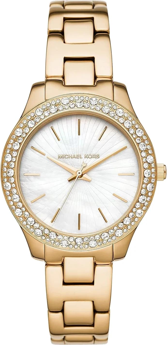 Michael Kors MK4555 montre femme, cadran nacre, bracelet acier doré