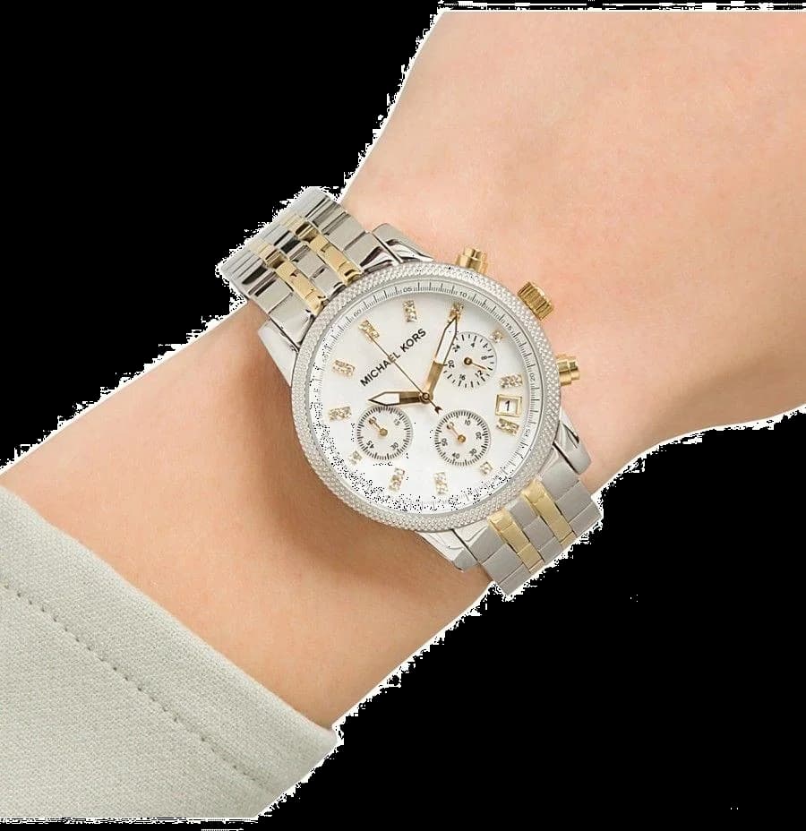 Michael Kors Ritz MK5057 Chronograph Mother-of-Pearl Dial Two-Tone Gold & Silver Bracelet Watch vue 6