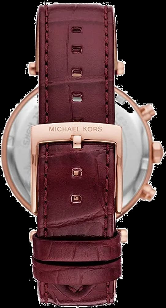 Gros plan sur le cadran rouge de la Michael Kors MK6986