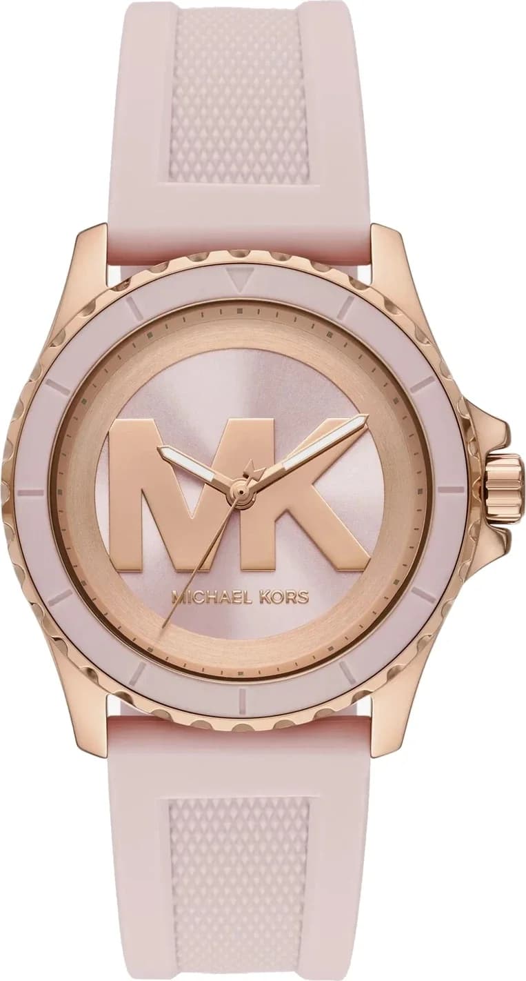 Michael Kors MK7536 montre femme, cadran or rose, bracelet silicone noir